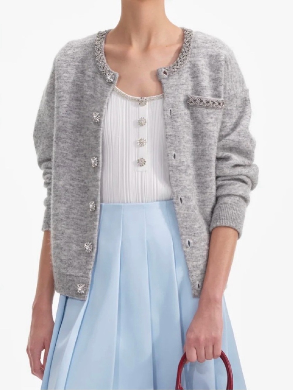 Self-Portrait Grey Embellished Knit Cardigan